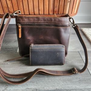 Elegant Dark Brown Leather Crossbody Bag and Wallet Set